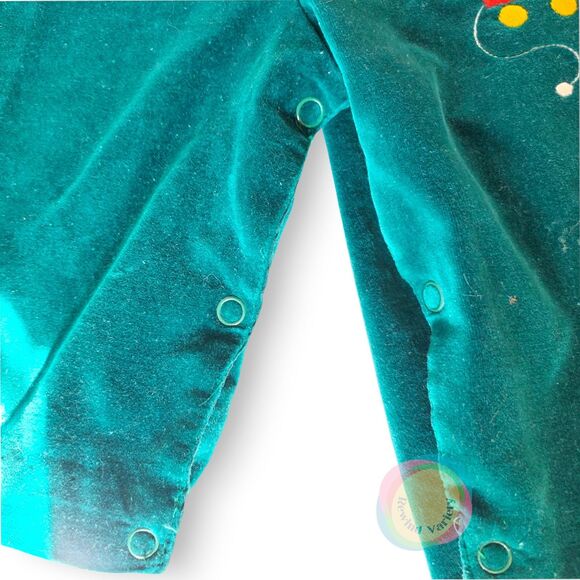 Vintage Cradle Togs Teal Velvet Elephant Romper 6-9M - Picture 6 of 12